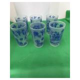 6 Blue Willow Frosted Glass with Asian Scene