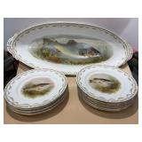 AUSTRIA FISH SET LARGE PLATTER 23ï¿½x10ï¿½ 11 PLATES