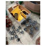 3 yellow vases & 2 black candle holders for
