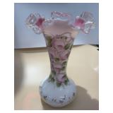 Fenton Art Glass 'Peach Crest' ruffled vase