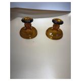 Tiara Amber Taper Candle Holders Indiana Glass -