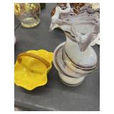 Decorative blown glass basket and vase with swirl