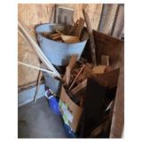 Large pile of wood kindling,  desk parts,