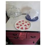 Glass cake pedestal plate and dome plastic cake
