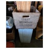 2 wooden crates and wooden toolbox