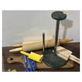 Cutting board, rolling pins, paper towel holder,