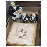 Ceramic portly butler and waiter themed shakers,