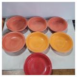 7 Fiesta orange, red and pink bowls 7in diameter