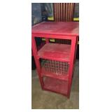 Red wooden 4 tier shelf with basket 16x14x30in