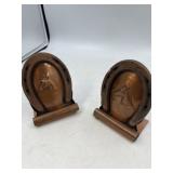 2 solid copper horseshoe and horse head bookends