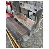 Wooden outdoor garden bench and wooden stool/foot