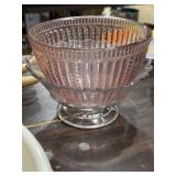 Pink glass mixing bowl & clear pressed glass