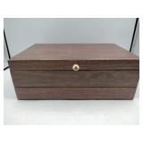 Brown vintage jewelry box with accessories