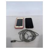 2 apple iPhones with cases and charger 1 otter