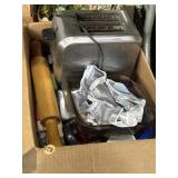 Mix of kitchenware, toaster, Pyrex, drinkware,