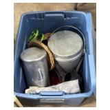 Tote of camping and camp cooking supplies