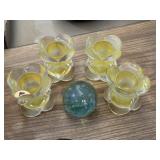 Art glass candle holders and glass paperweight