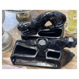 2 MCM black glazed ceramic panther planters