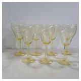 7 Yellow etched glass wine glasses
