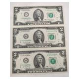 3 consecutive number $2 bills
