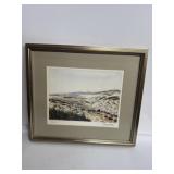 15x13 framed watercolor painting Old City of