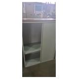 Metal laminate top sliding door cabinet 2 shelf
