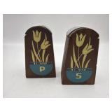 Vintage wooden salt and pepper, shakers, tulip