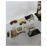 Vintage gold toned glasses, knifes, happy knew