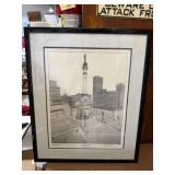limited-edition drawing of Monument Circle signed