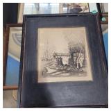 Signed black-framed black-and-white print Wall art