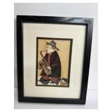framed 1997 art print titled 'Saxophone & Cat' by