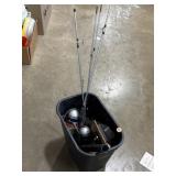 Rubbermaid full of fishing gear, poles, tackle,