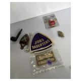 purple and white felt hat, operates license 1937,