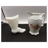 Hobnail White boot. Flower porcelain creamer