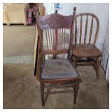 2 chairs 1 ornate with velvet pad and 1 spindle