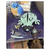 Metal & wire garden sculptures, resin bird figure