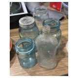 Old bottle & blue and clear glass Ball & Mason