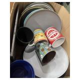 Mix of dinner plates, stoneware, coffee mugs, etc.