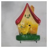 Chalkware bird with house with wall hooks 7in