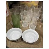 highball glasses, green textured glass, and 2