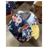 Assortment of different sized pillow cases, blue,