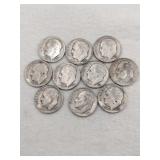 10 1950s silver dimes