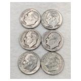 6 1940s silver dimes
