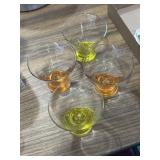 4 orange yellow weighted base stemless martini