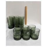 Anchor Hocking green glass rock tumblers & tall