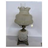 18 inch frosted/ milk glass hurricane parlor lamp