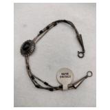 Native American black onyx silver bracelet marked