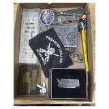 variety of advertising collectibles and trinkets,