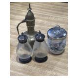 Sterling S & P shakers, engraved metal ewer, &