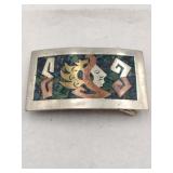 Mexican Stone inlay belt buckle marked